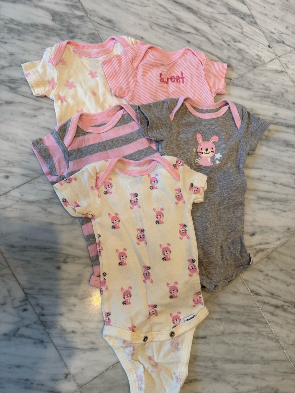 Gerber Organic NWOT Pink & Gray Baby One-Piece Bodysuit - Set of 5